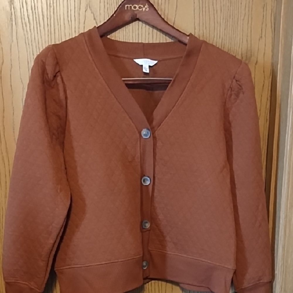 Time and Tru Rust Button-Up Cardigan and Jogger Set